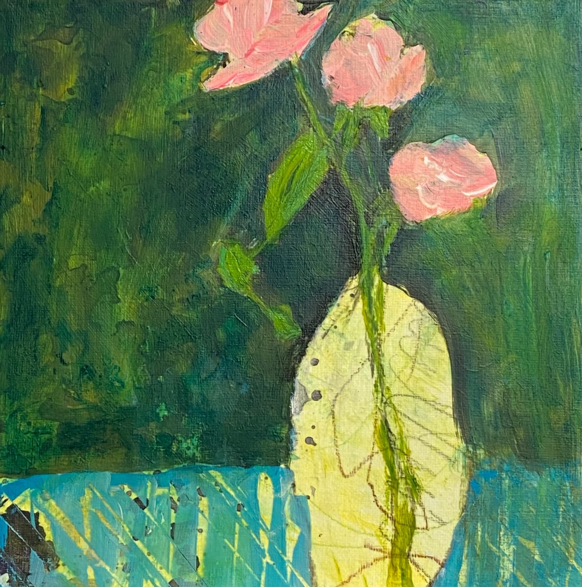 5-Pink roses, 2022, Acrylic on canvas board, 8 x 8 inches 