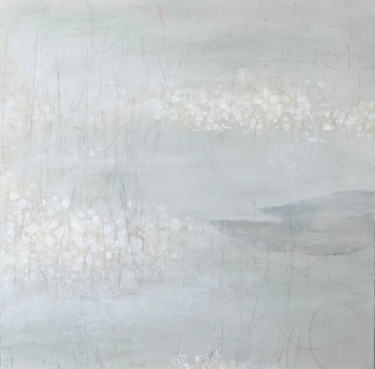 The Pond in February 6, From the Nature’s Botanics Portfolio, 2023, Acrylic on canvas, 24 x 24 inches. by Juanita 