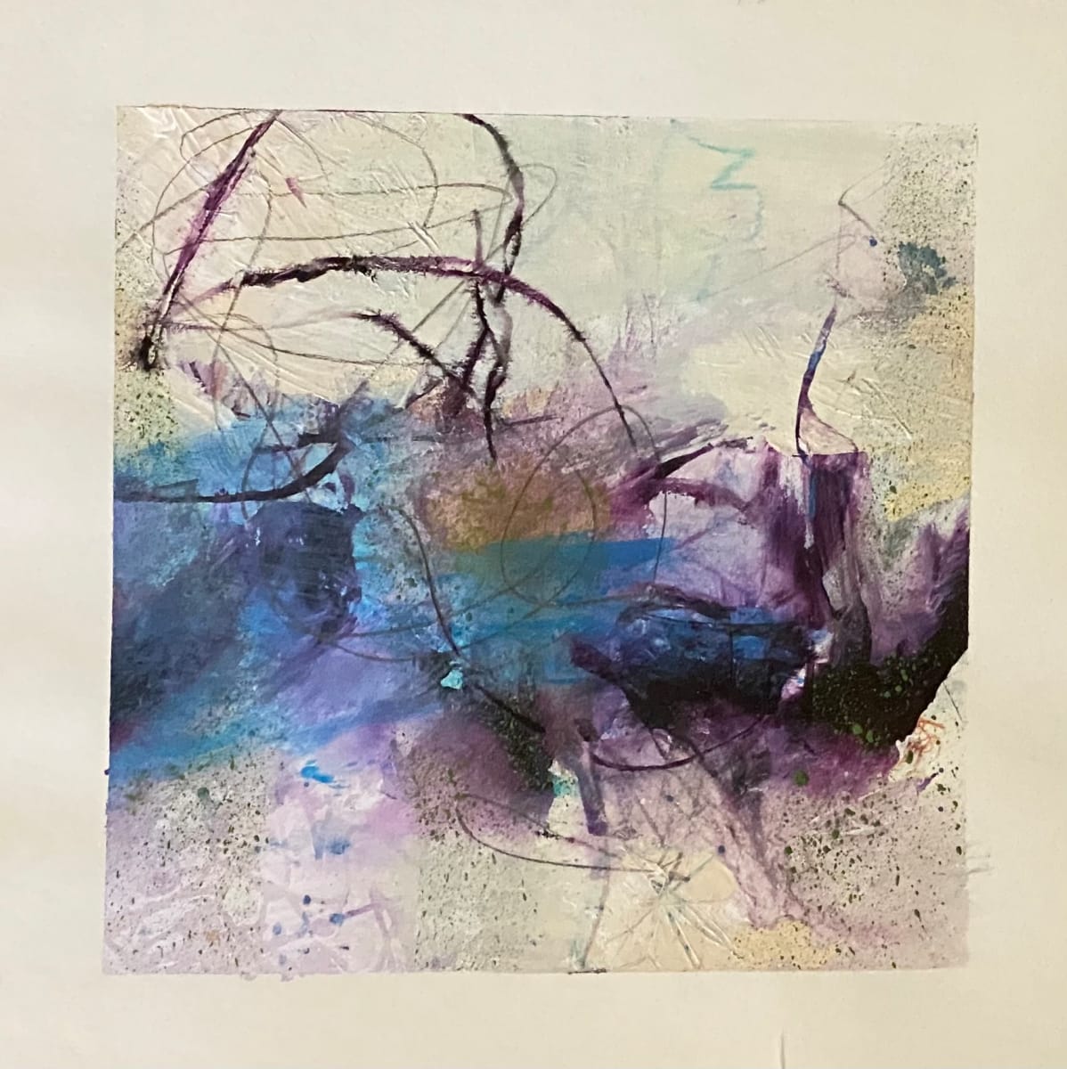 6a-The pond, 2020, Mixed media on paper, 6 x 6 inches, unframed. by Juanita 