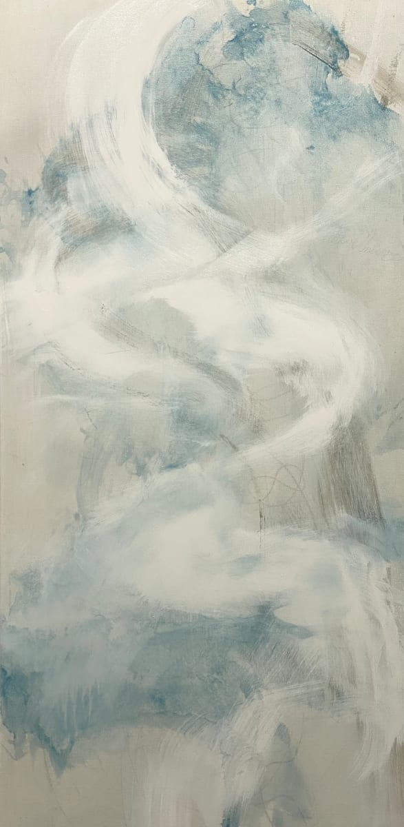 Juanita Bellavance, Articulate 1, 2022, Acrylic on canvas, 48 x 24 inches by Juanita  Image: Contemporary expressionism, blue, white, tan, cumming ga artist