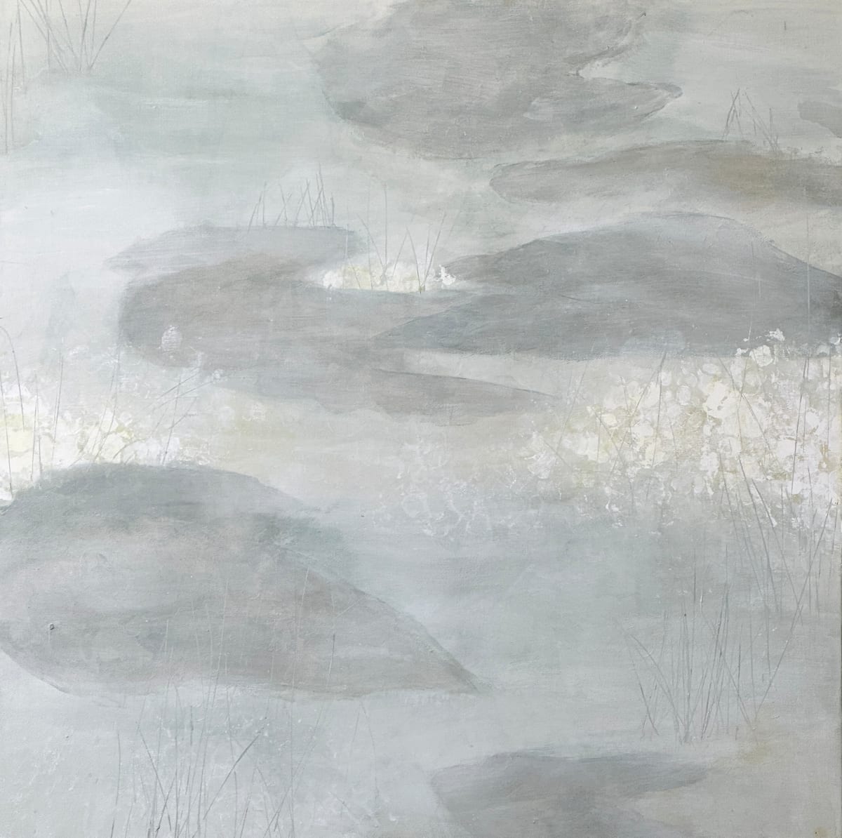 The Pond in February 2, From the Nature’s Botanics Portfolio, 2023, Acrylic on canvas, 24 x 24 inches. by Juanita 