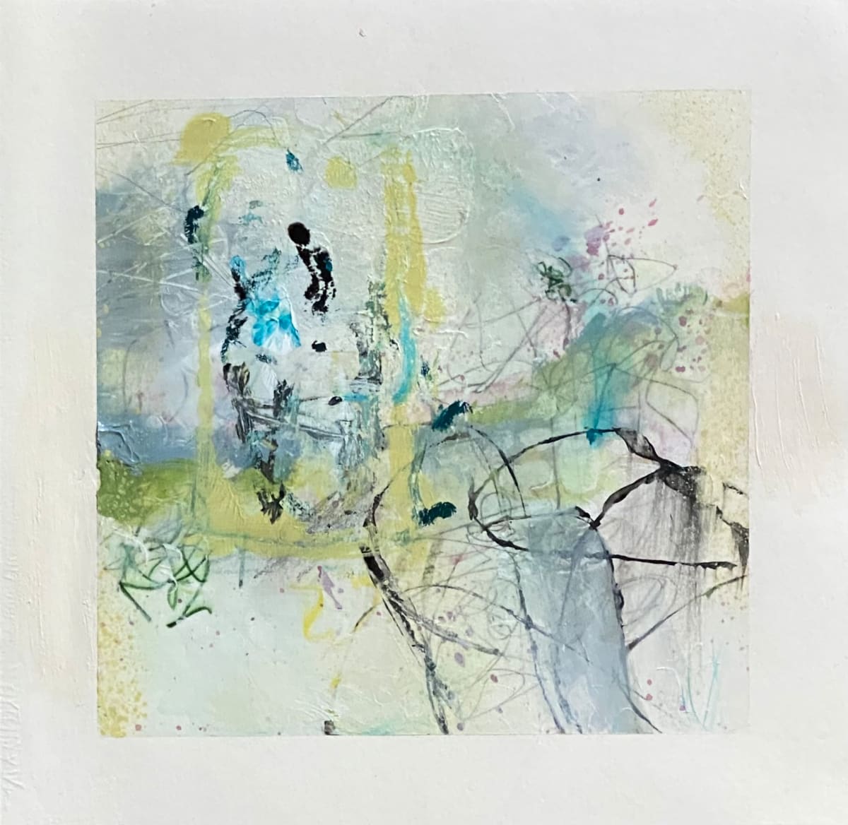 6a-Friends, 2020, Mixed media on paper, 6 x 6 inches, unframed. by Juanita 