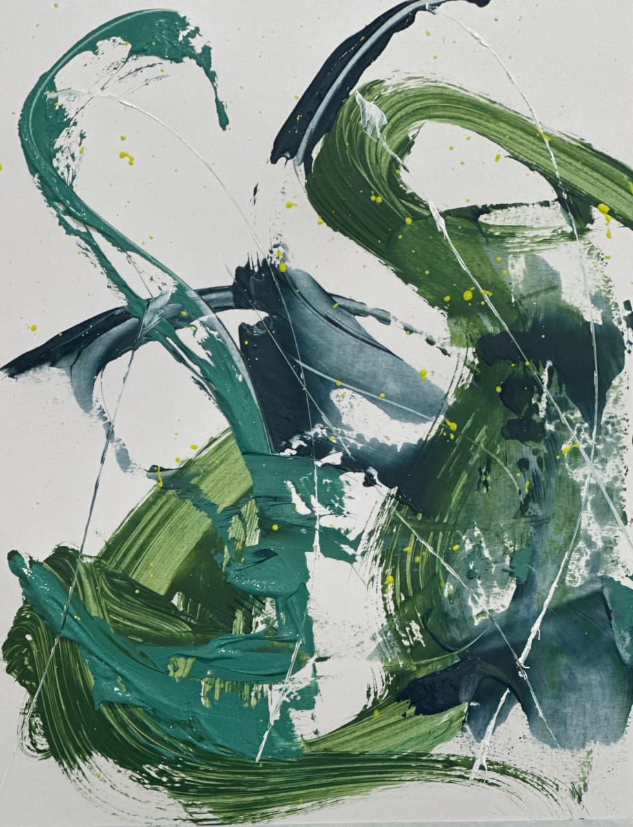 Green Aesthetic 1, 2024, Acrylic on paper, 14 x 11 inches by Juanita 