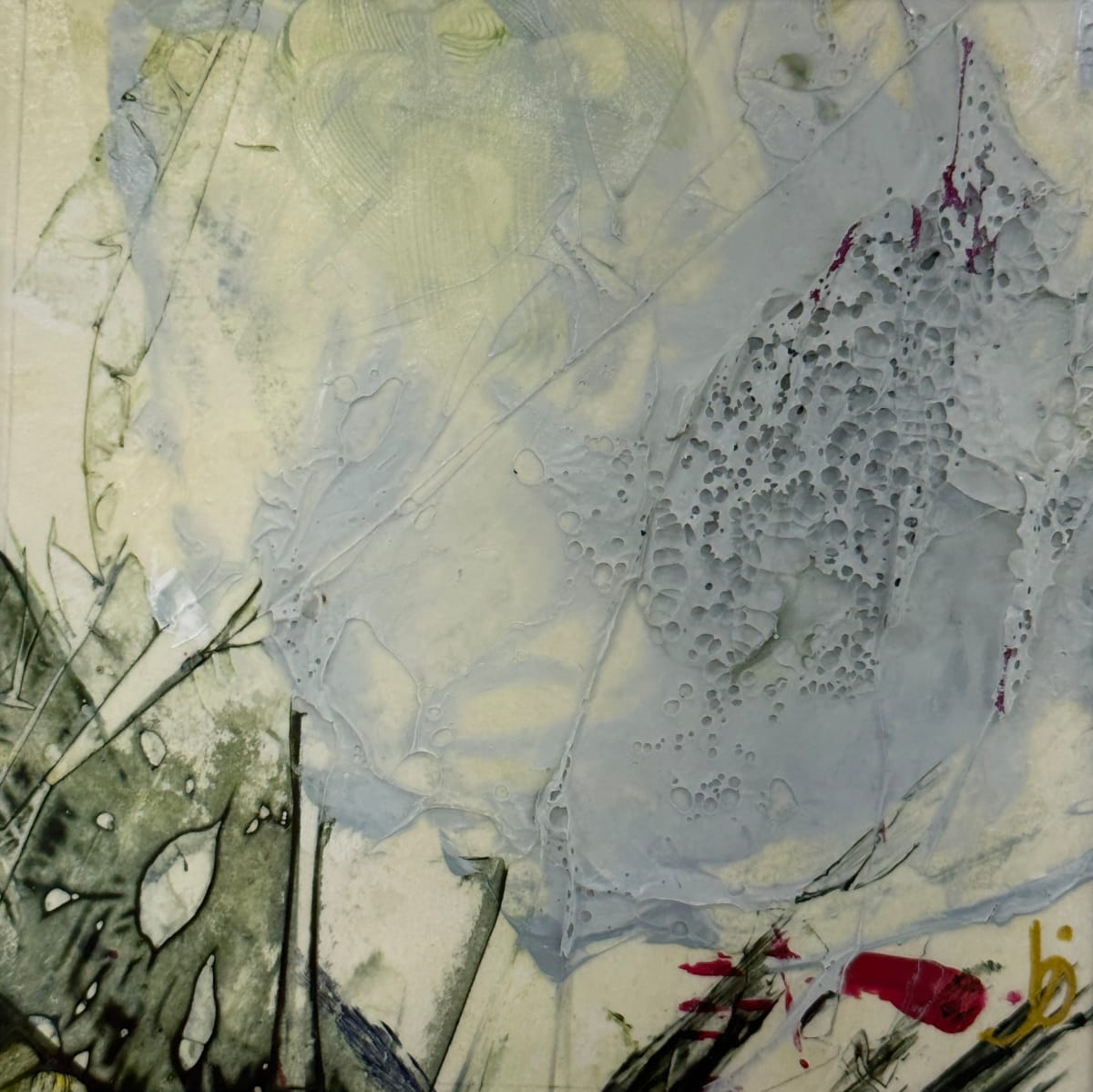 9-Mini Art 46, 2023, Acrylic on paper, 4 x 4 inches, dbl matted and framed to 8 x 8 inches by Juanita 