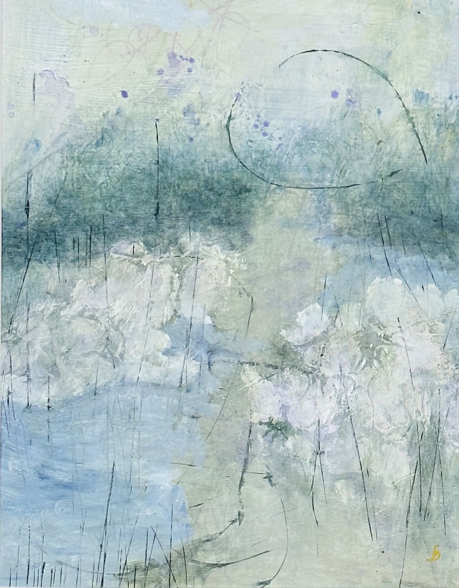 Meadow Near the River 1, 2023, Acrylic on paper, 14 x 11 inches, Framed 21 x 13 inches by Juanita 