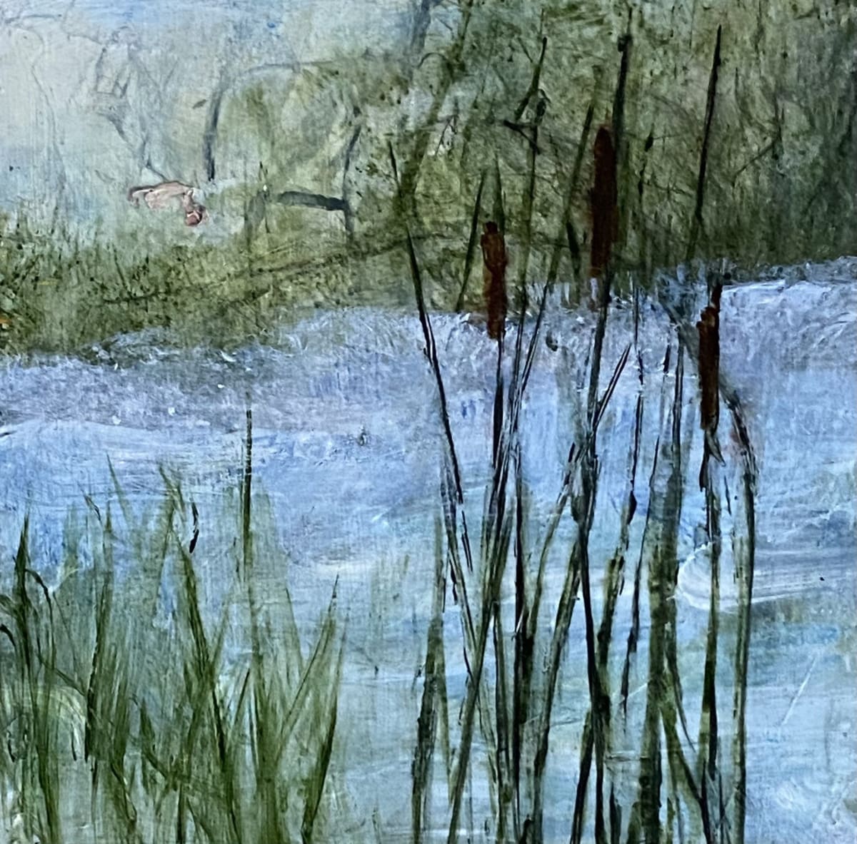 Juanita Bellavance, Freshwater marshes, From the 25 Days of Minis portfolio, 2021, Acrylic on panel, 6 x 6 inches, Framed  Image: Juanita Bellavance, Freshwater marshes, From the 25 Days of Minis portfolio, 2021, Acrylic on panel, 6 x 6 inches, Framed