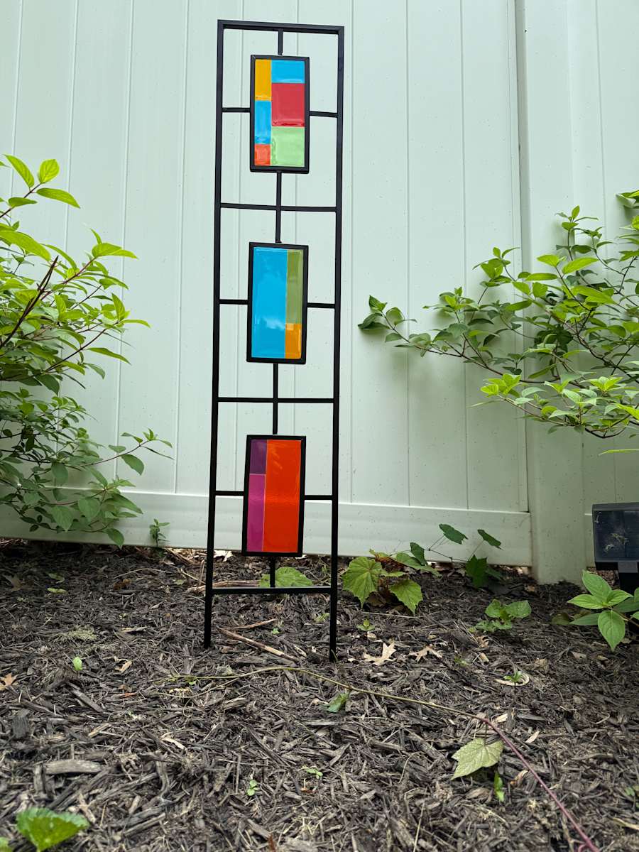 Rainbow Geometric Garden Trellis by Shayna Heller, Image 2.