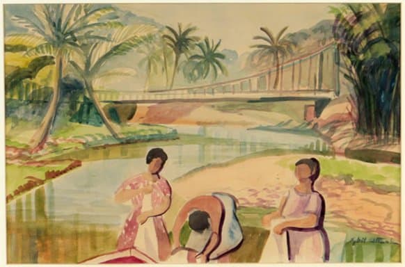 Wash Day - Blanchisseuse River  - Blanchisseuses at Blanchisseuse * by Sybil Atteck  Image: 1965 - Nassau Exhibition Item 26.