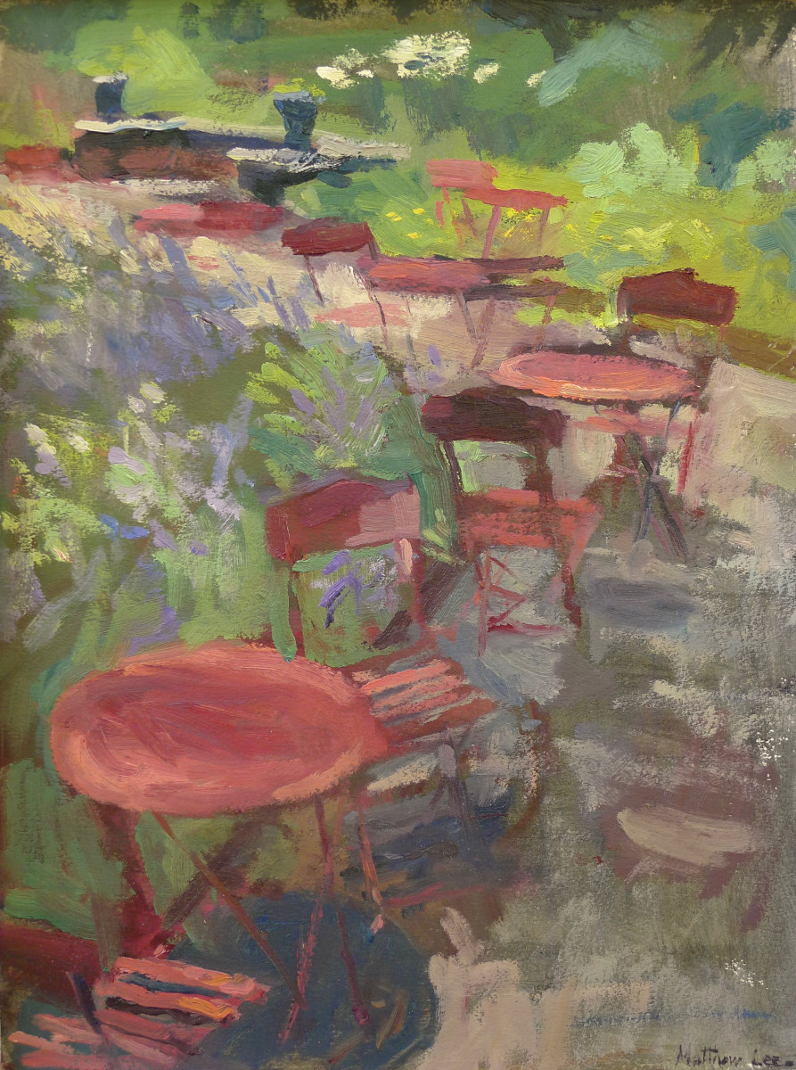 Red Chairs at the Dixon Garden by Matthew Lee 
