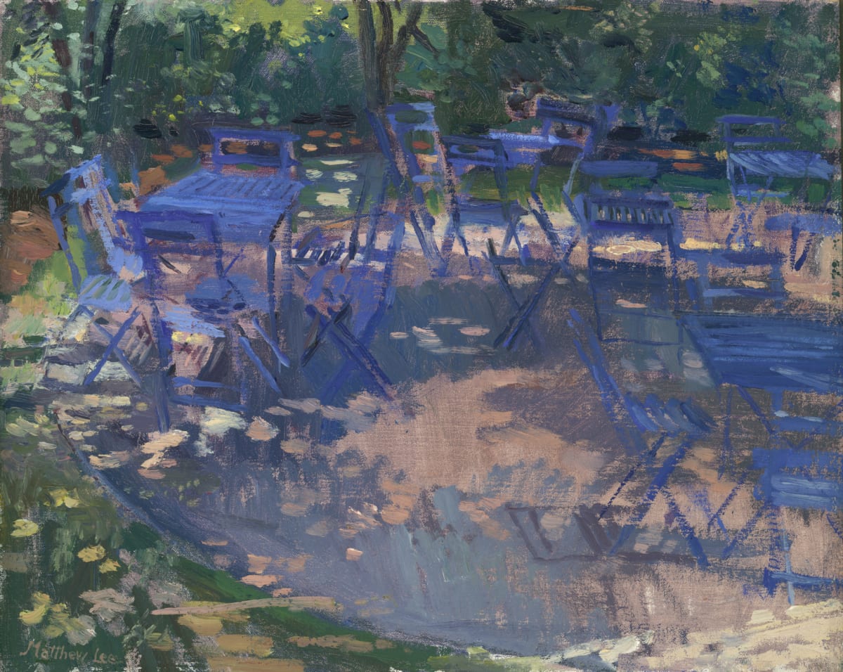 Blue Chairs at the Dixon Gardens by Matthew Lee 