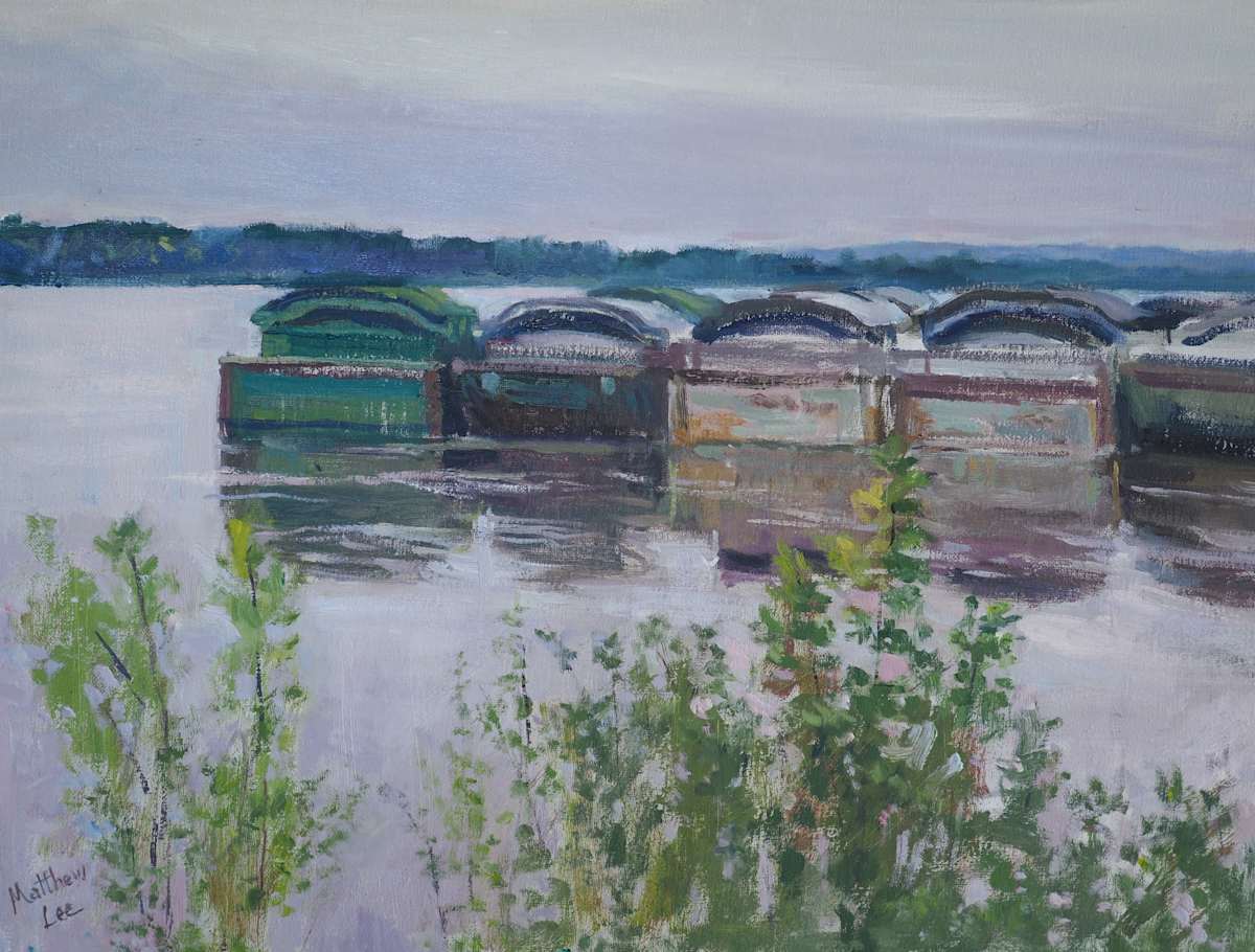 Empty Barges Waiting at Sans Souci Landing by Matthew Lee 