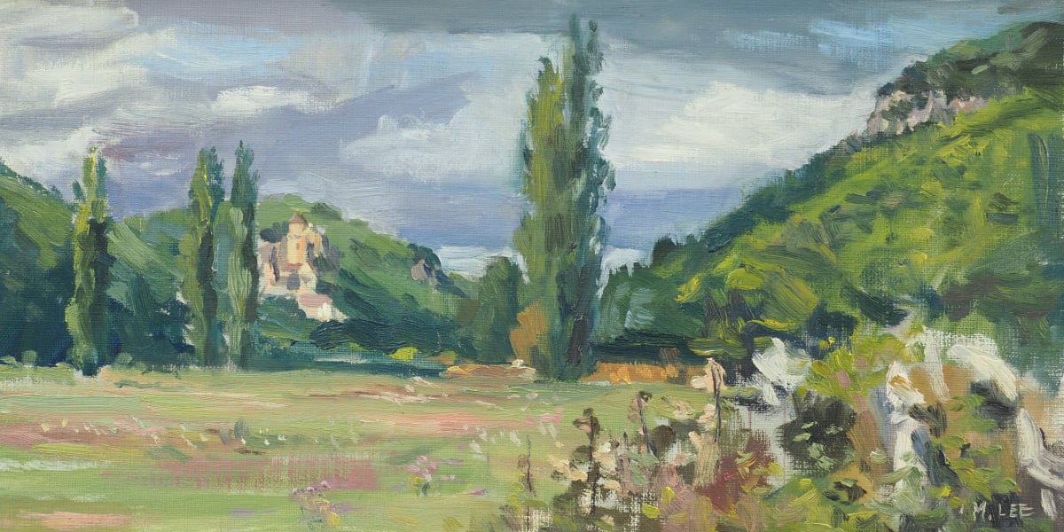 Windblown Poplar Trees in Castelnaud-La-Chapelle, France by Matthew Lee 