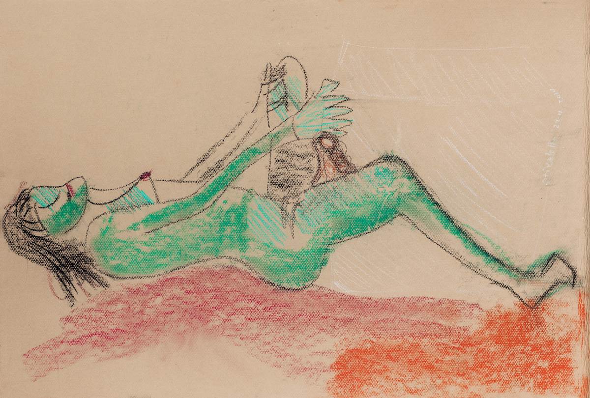 Modelo  acostada en verde by Stivaletta, Mabel Rosario 