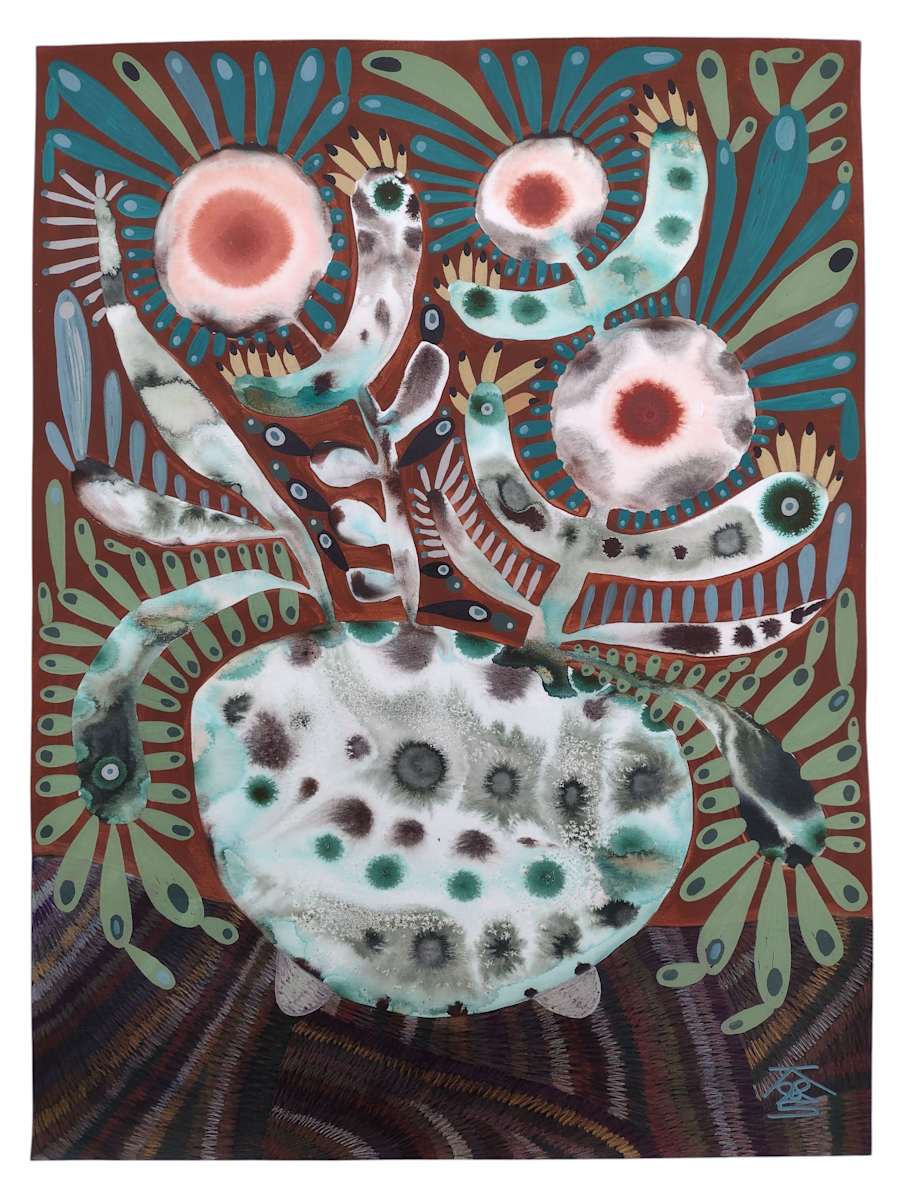 Plants in Jade Spotted Pottery by Krisanne Souter 