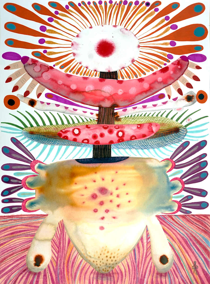 Flower in Pottery Pot on woven rug by Krisanne Souter 