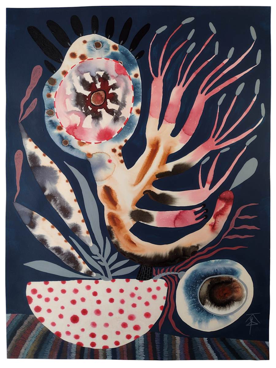 Night Flower in Red Dot Pot by Krisanne Souter 