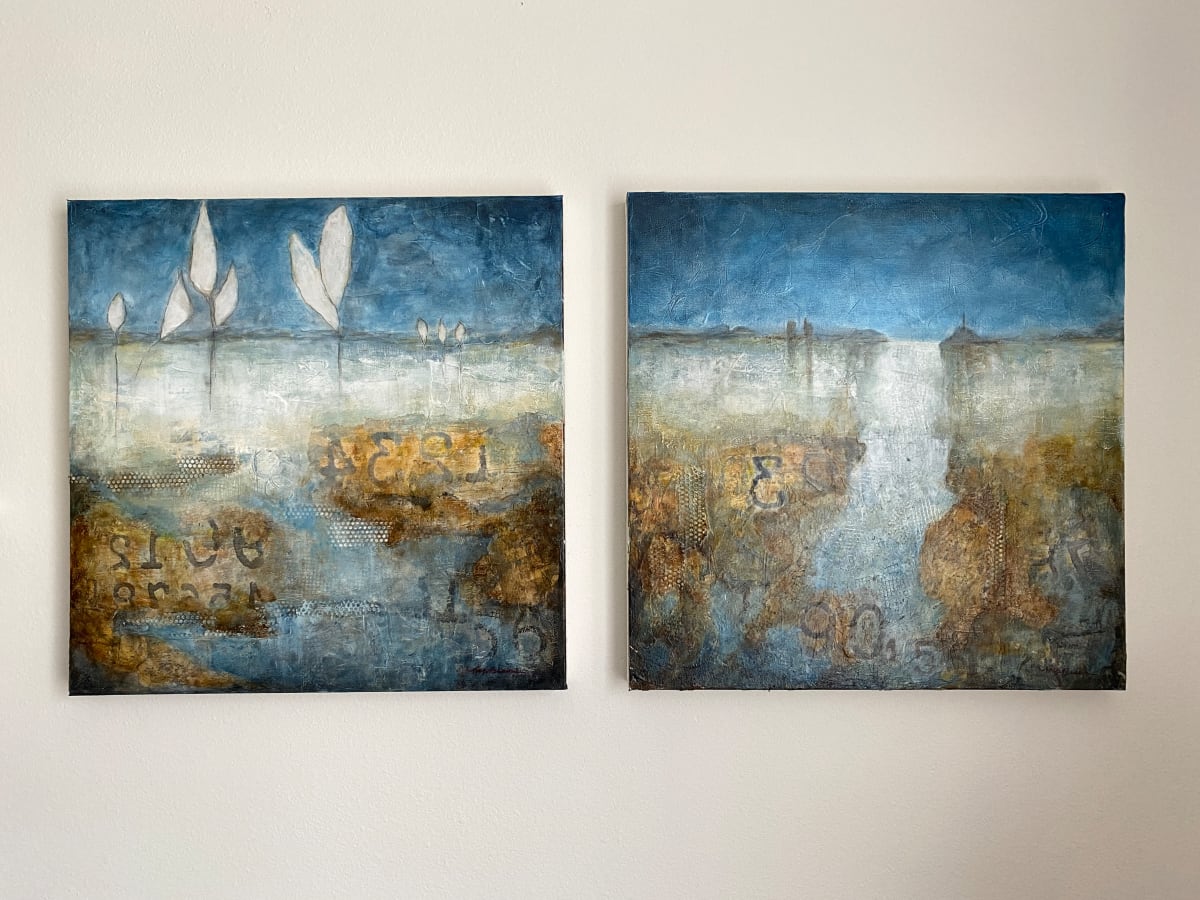 Distant Memory I & II Diptych by Melissa Brauen  Image: Created on gallery wrapped canvas, sides white 20x20 each