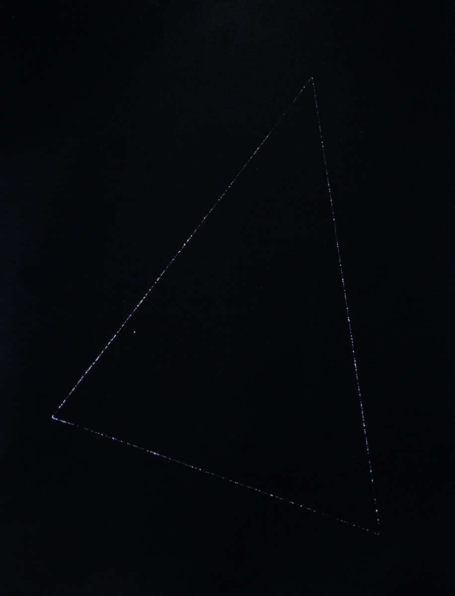 Initial Glyph by Maria Lankina  Image: Glitter gel pen on black canvas, 2024. Minimalist hand-drawn triangle as signal glyph.