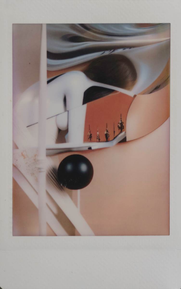 Orbital Room / Pre-Body Interface by Maria Lankina  Image: A bent, semi dissolved figure merges with peach architecture and a drifting black sphere, suspended inside a room that behaves more like a machine than a place