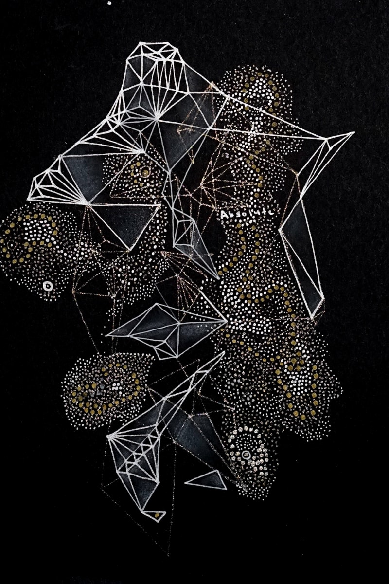 Absolute (OVX-026) / 9x6 by Maria Lankina  Image: Layered pastel and metallic glyph with shimmer depth.