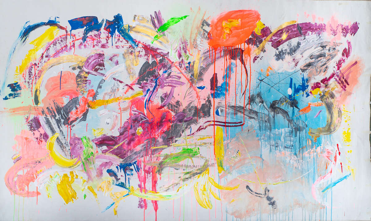 Signal Myth by Maria Lankina  Image: Acrylic on raw unstretched canvas, 58 x 99 in (2010). Originally exhibited as Untitled. Featured in COMPLEX Magazine and Saatchi Art’s Inspired by Basquiat collection.