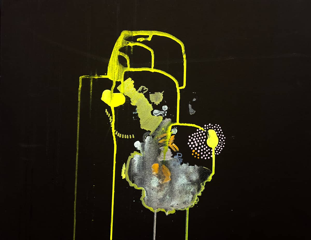 Neural Drip by Maria Lankina  Image: Acrylic and UV-reactive pigment on black canvas with metallic wash, 2023.