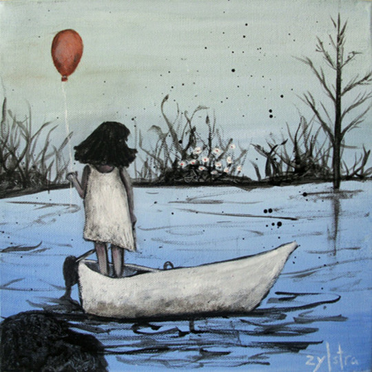 Adrift with a Orange Ballon by Febe Zylstra 