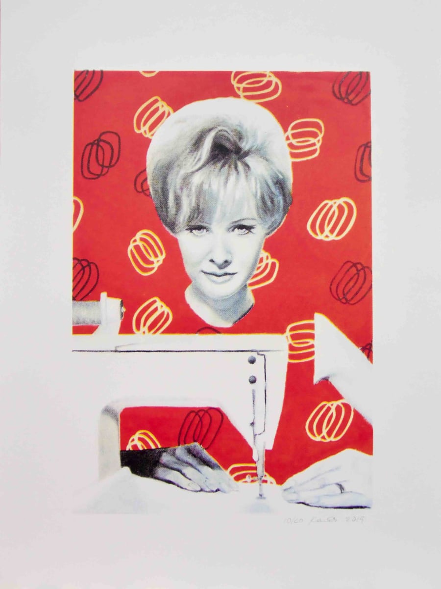 Screen Print Loretta Sewing, Image 1.
