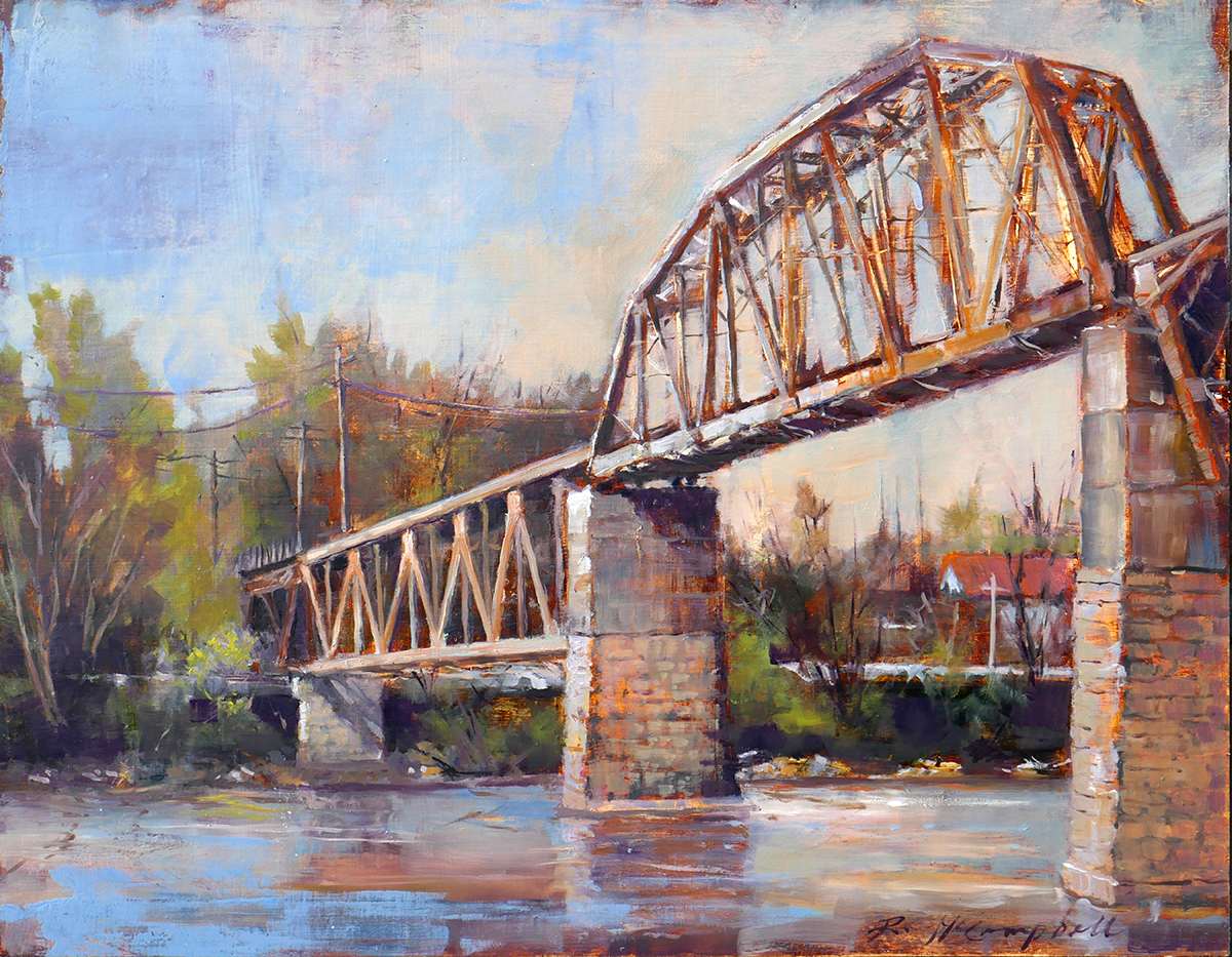 Long Train Runnin' by Rachael McCampbell  Image: Oil on cradled panel, 12" x 12" x 1.5" by Rachael McCampbell © 2023