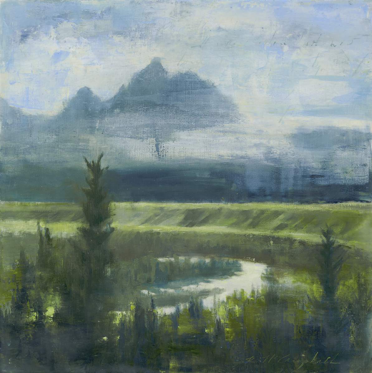 Snake River Overlook by Rachael McCampbell  Image: Oil and encaustic wax on cradled panel, 20" x 20"x 1.5" by Rachael McCampbell © 2025