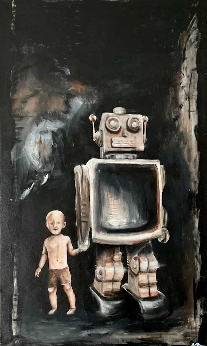from PROJECT PATH: Into Existence by M A R K    H U E B N E R  Image: Robot with a child   original, fig.I, version I