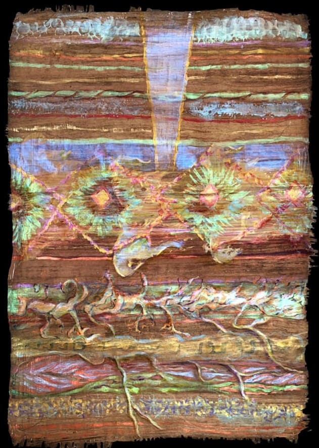 Imagining Fragment of Lost Glyph from Xochichalco Pyramids #1, Textile by Gilah Yelin Hirsch 