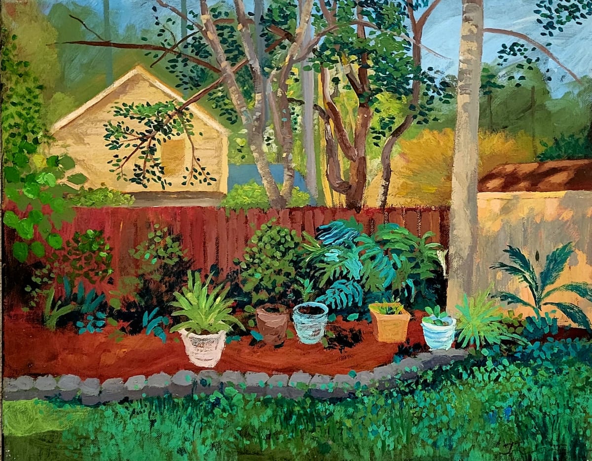 Backyard Garden with Green Lawn by Joe Roache 