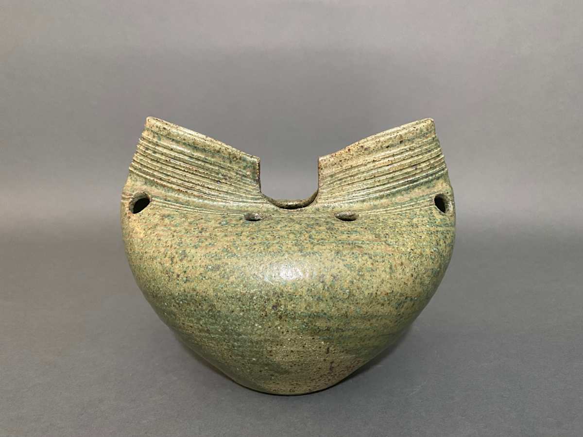 Small green ceramic ikebana vase 