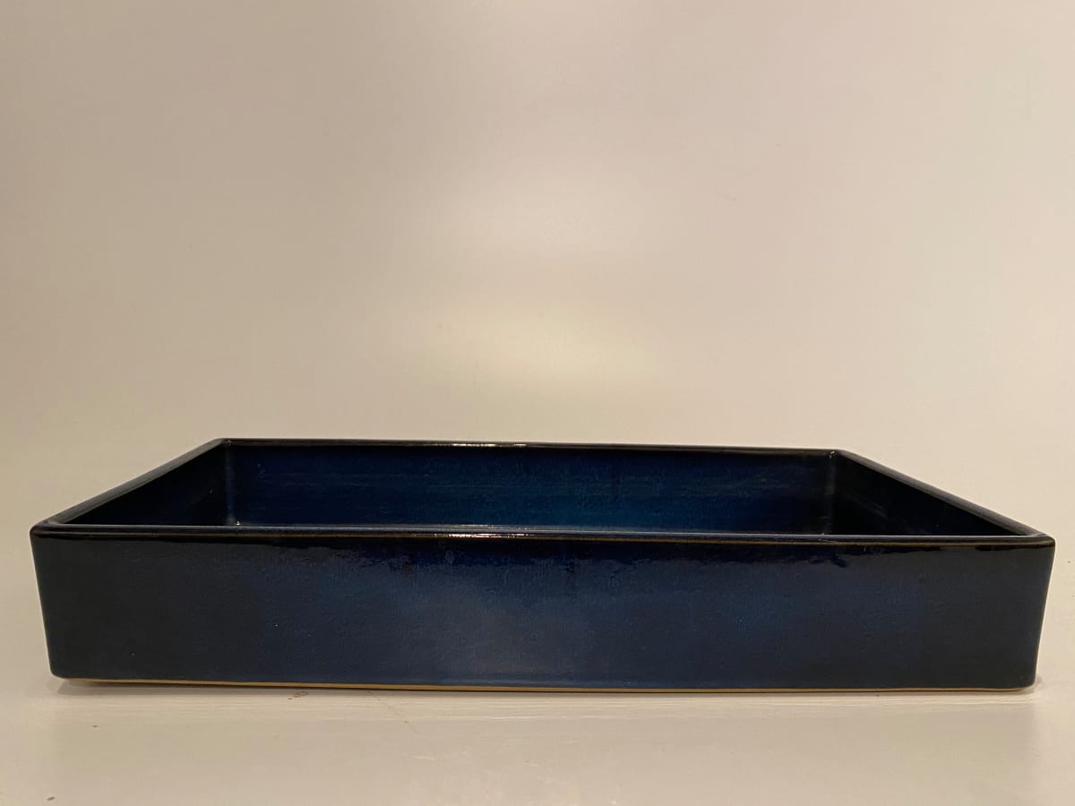 Rectangular blue ceramic ikebana vase 