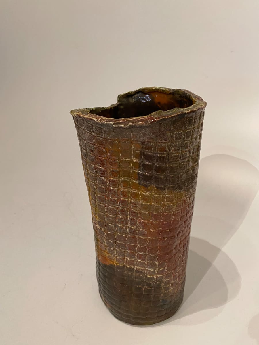 Cylindrical multicolored ceramic ikebana vase 