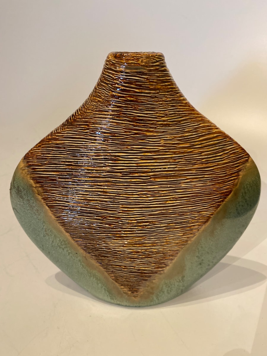 Incised brown and green ikebana vase 