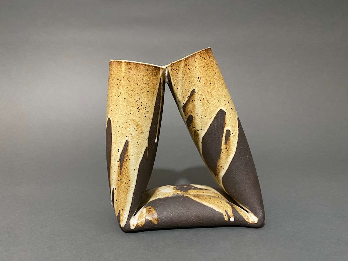 Tubular ceramic ikebana vase by Ping Wei 