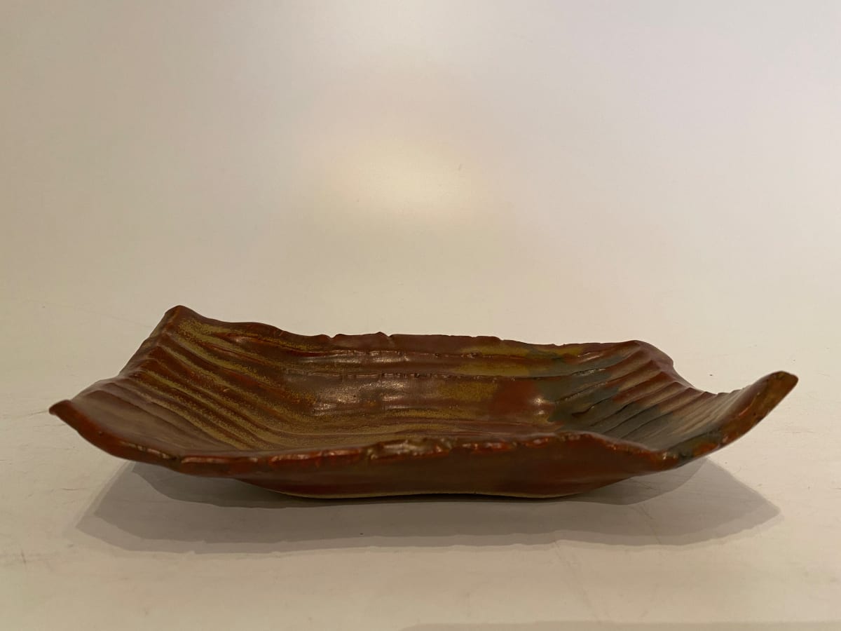 Shallow square ceramic ikebana vase 
