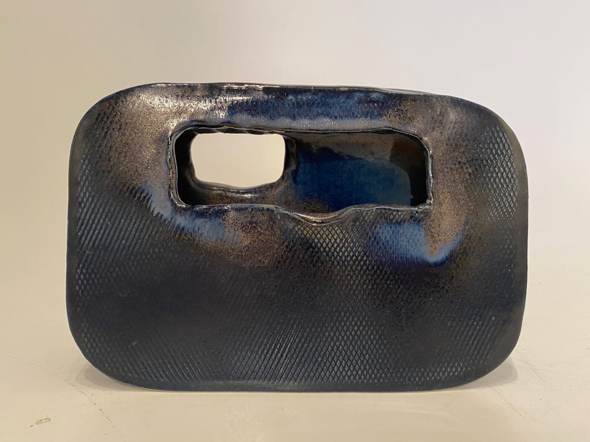 Rectangular blue ceramic ikebana vase 