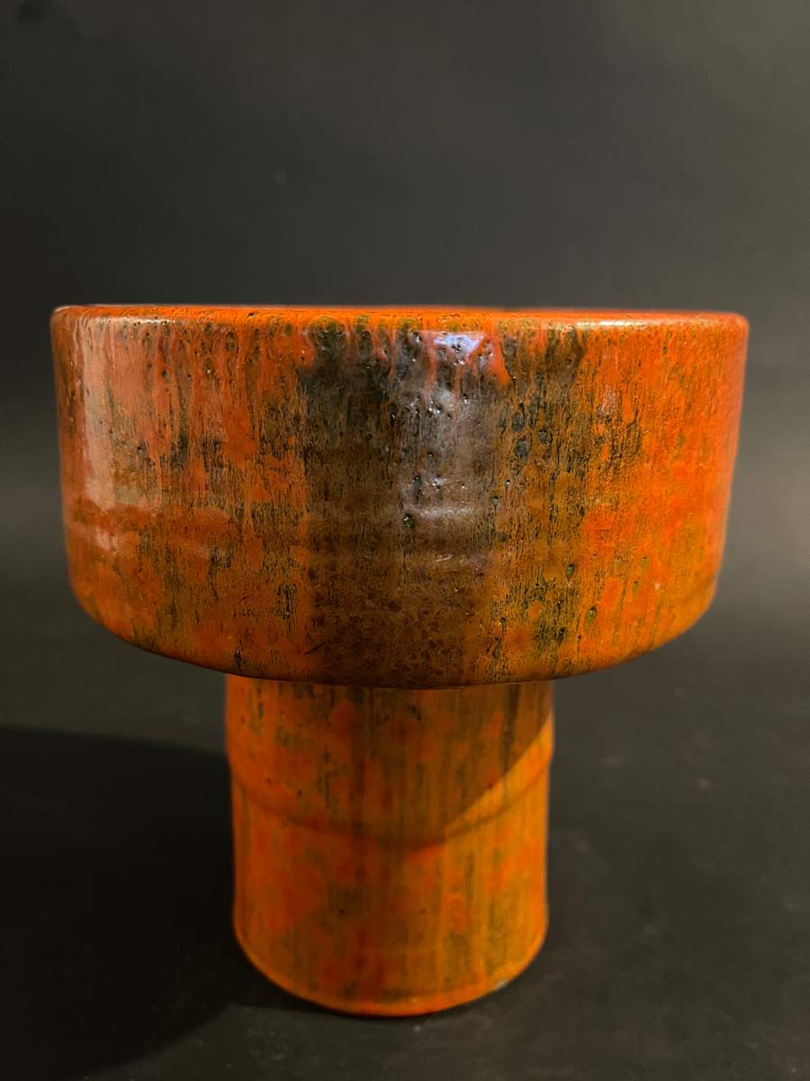 Orange ceramic ikebana vase 