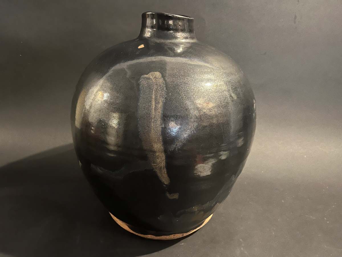 Large black ceramic ikebana vase 
