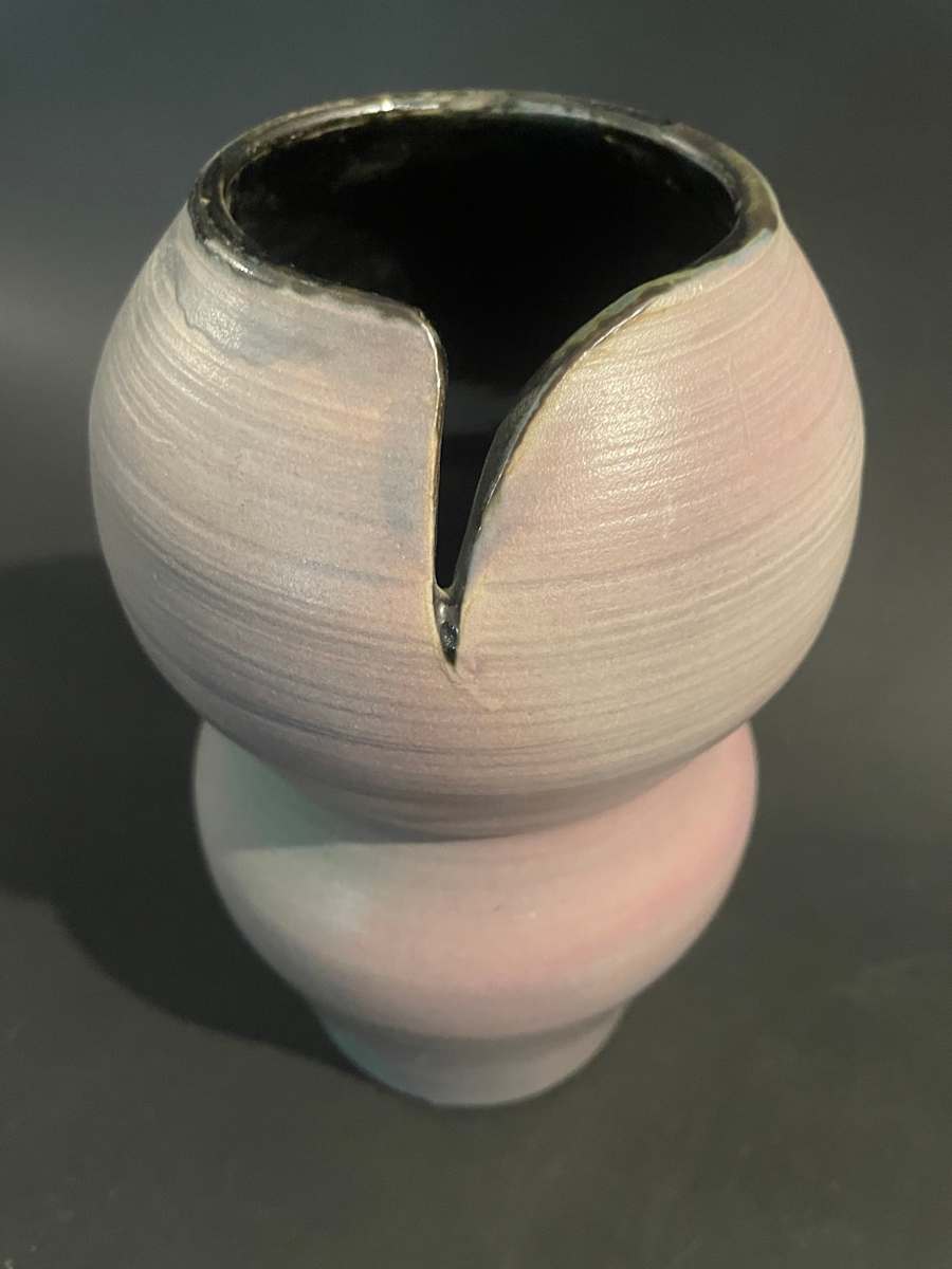 Light purple and green ceramic ikebana vase 
