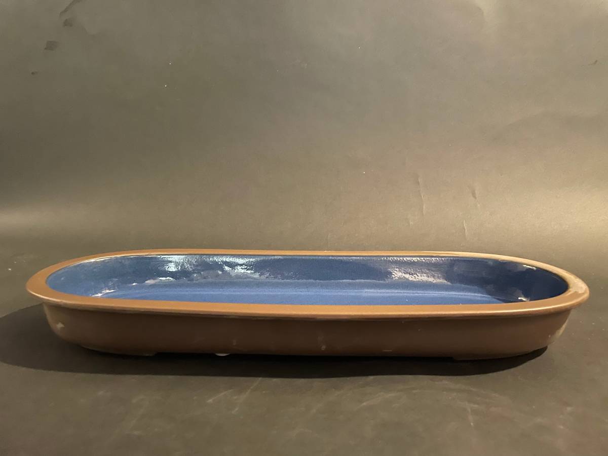 Oval shallow ceramic ikebana vase 