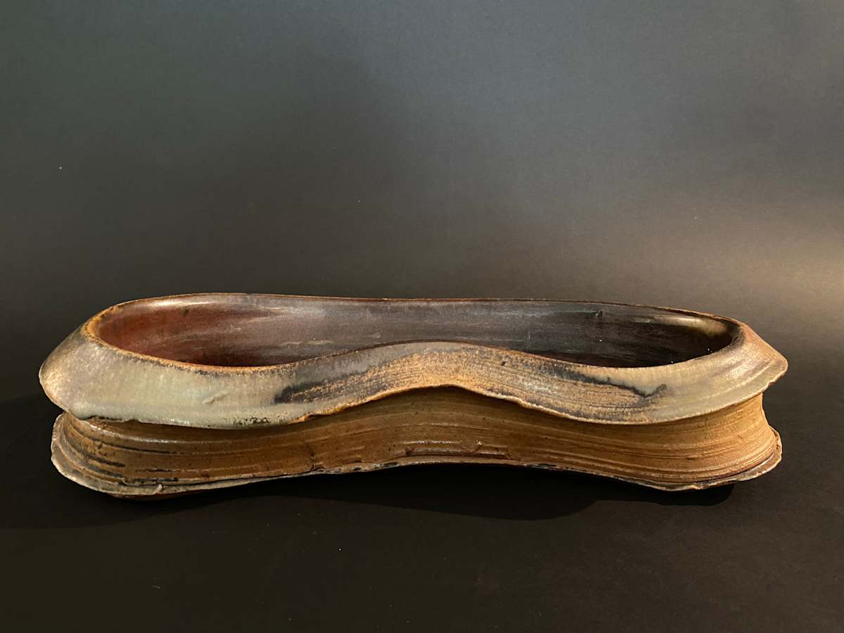 Shallow ceramic ikebana vase by Curt Brill 