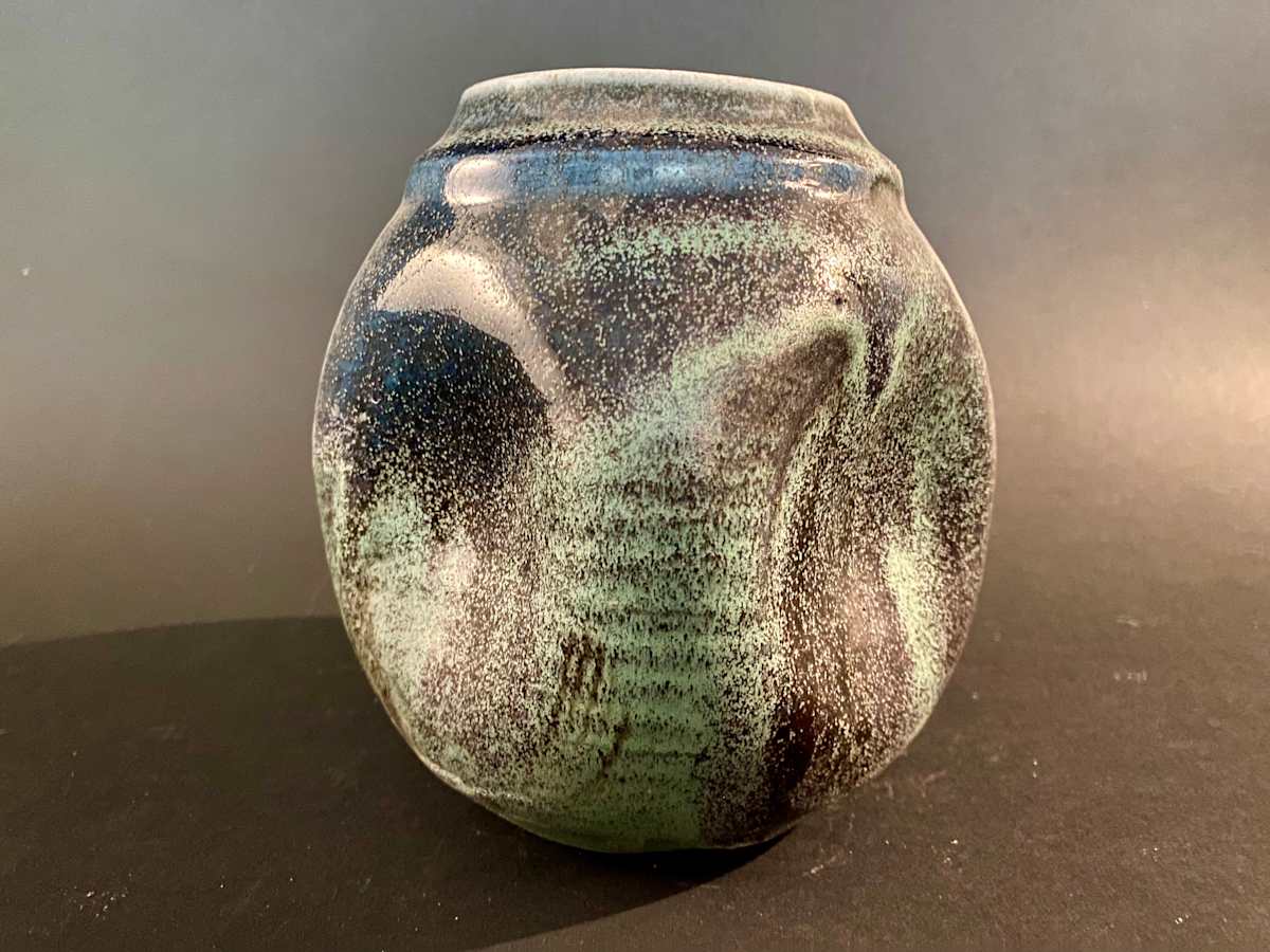 Globular ceramic ikebana vase 