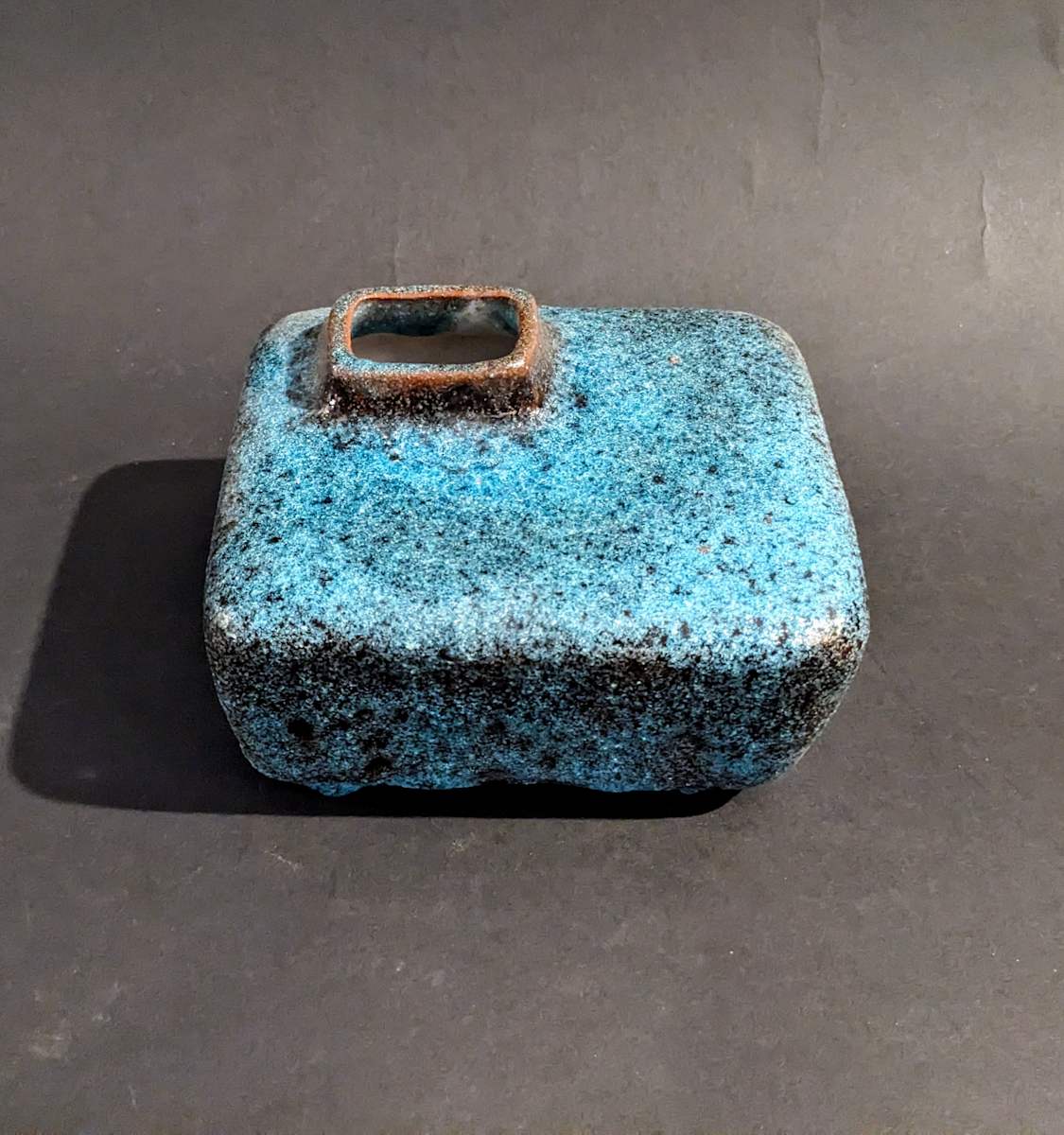Rectangular turquoise ceramic ikebana vase 