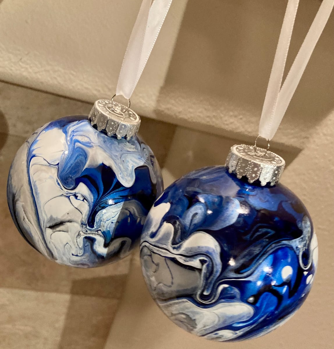 Ornaments: Blue, white & silver, Set of 2 by Helen Renfrew 