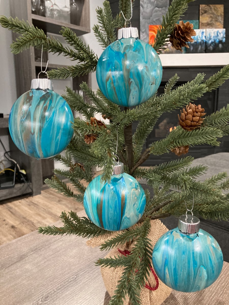 Holiday Ornament Disks - Teal, Blue & Bronze 