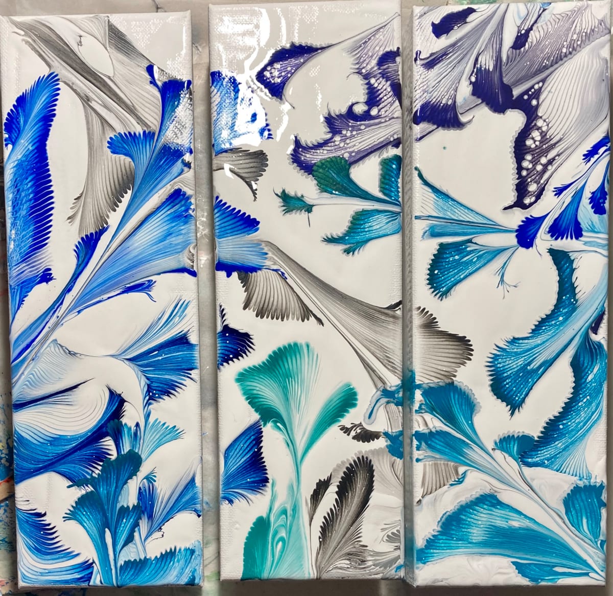 Triptych in Blues by Helen Renfrew 